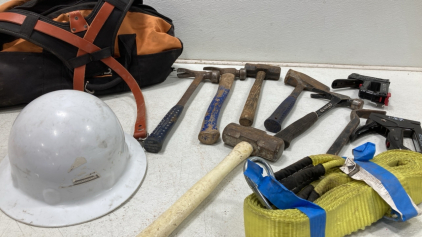 RIDGID Tool Bag - Assorted Tools - Hard Hat - Shoulder Brace