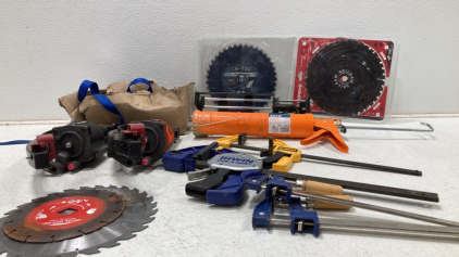 HDX Crate - Assortment of Tools - Ratchet Straps - Saw Blades - Caulk Guns & More