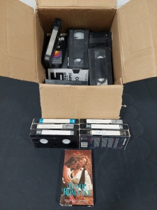 Whole Box of Assorted VHS Tapes Collection, Bayou Romance (Original Packaging), Home Recorded Movies - Rocky V, Commando, Fiddler on the Roof, Marked for Death, Star Man, and Many More!