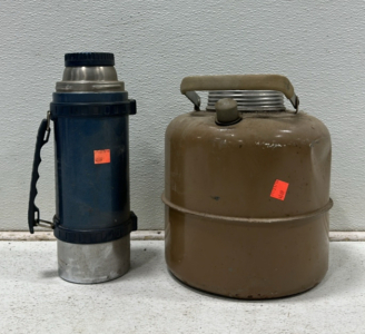 Vintage Large Tan Thermos, KST 1 Liter Thermos Vacuum Bottle