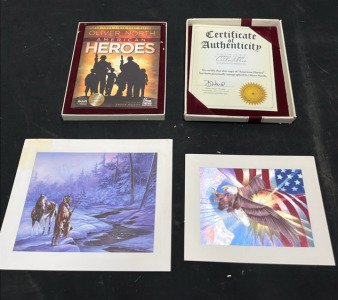 (1) Oliver North American Hero&rsquo;s Book w/ Certificate of Authenticity, (2) Art Pieces