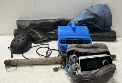 (1) CPAP Machine (1) Horse Utility Tool (1) Helmet (1) Roll of Lawn Care Plastic (1) Plug in Air Item