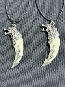 (2) Wolf Head, Tooth Fang Necklace For Men