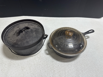 (2) Cast Iron Pot & Skillet- W/ Lids