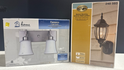 (1) Flamenco 2 Light Vanity (1) Motion Sensing Exterior Wall Lantern