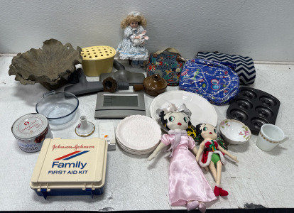 Assorted Home Goods, Betty Boop Dolls, First Aid Kit, Kitchenware And More