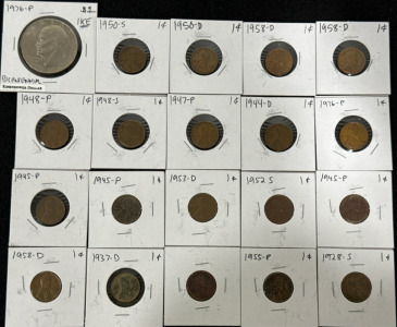 (1) One Dollar Coin- Bicentennial 1976-P (19) Pennies 1928-1958