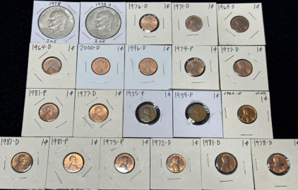(2) One Dollar Coins- 1978 (19) Pennies 1935-2000