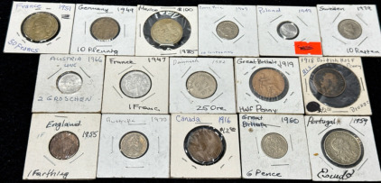 (16) Assorted Country Coins- France, Germany, Mexico, Costa Rica, Poland, Sweden, Austria, Denmark, Great Britain, Canada, Portugal