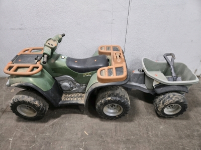 Fisher Price Power Wheels Kawasaki Kids Plastic 4-Wheeler w/ Trailer & Shovel (No Battery Included) - 45"L x 27"W x 30"H