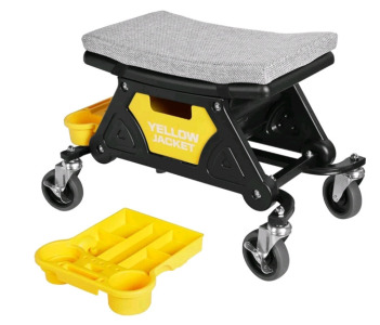 (1) YELLOW JACKET Mechanics Rolling Stool W/ (2) Tool Trays & Drawer, 300 lbs Capacity