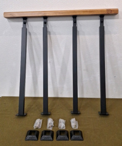 (1) Indoor Railing Set W/ (4) Metal Poles, Matte Black & (1) Wood Handrail, 36"H x 33-1/2"L Overall