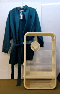 (1) Savage X Fenty, Showgirl Graphics, Women's Short Robe, Size S/XS, Hunter Green & (1) 3-Tier Wall Organizer Cabinet
