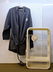(1) Savage X Fenty, Showgirl Graphics, Women's Short Robe, Size S/XS, Forged Iron & (1) 3-Tier Wall Organizer Cabinet