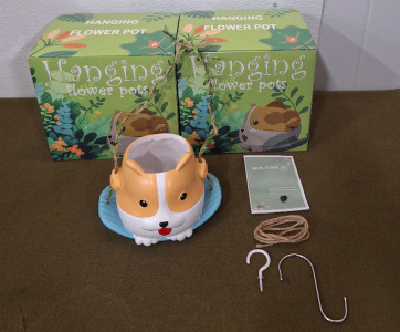 (2) Cute, Cartoon Corgi Hanging Flower Pots
