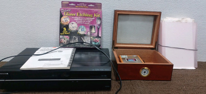 Toshiba DVD Player. Glass Etching Kit. Cigar Box Container & More.