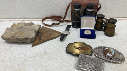 Assorted Antiques & Collectibles - Belt Buckles - Watches & More