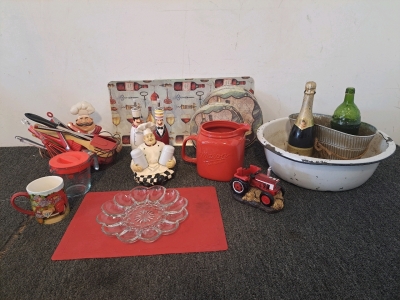 Kitchen Decor and Utensils, Including A Duc De Valmer Brut, a French sparkling wine