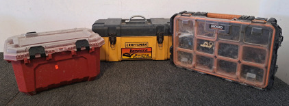 Tool Boxes, Including Husky, Craftsman, And Ridgid With Fittings Inside