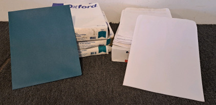 Universal White Catalog Evenlopes and Oxford Tops Twin Pocket Folders