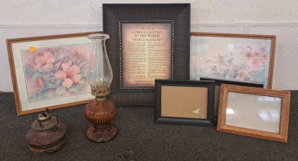 Vintage Kerosine Lamps And Picture Frames