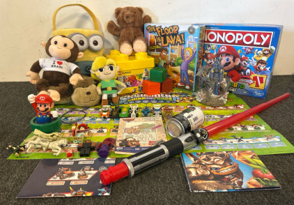 Shy Landers Swap Force Posters, Five Good Condition Hot Wheels Cars, Roblox Characters Minifigures Action Figures, Red Dark Side Lightsaber Darth Vader, Pillow Pets Plush Night Light Stars and Moon, Plush Suffed Animal Link, Stuffed Teddy Bear, Soft Stuff