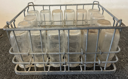 (16) Vintage Half Pint Milk Bottles & Crate