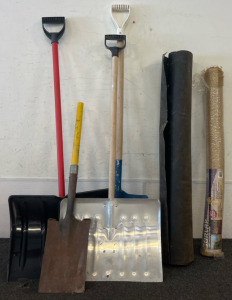 (4) Shovels, Lawn & Garden Fabric & Roofing Starter Paper