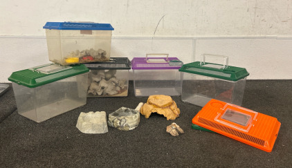 Aquarium or Terrarium Lizard Rock Watering Decorations, Small Inderground Reptile Carrier Mini Tank .3 Gal Clear Lid