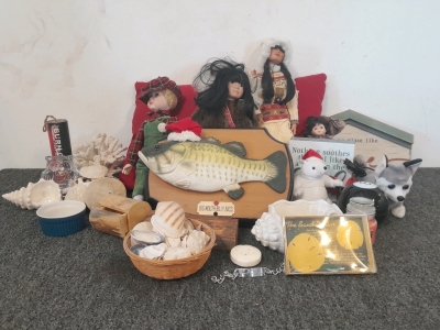 Dolls, Singing Bass, Pillows, Sea Shells and Other Home Decor