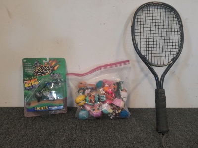 Toy Dolls, Toy Dirt Bike, and Tennis Racket