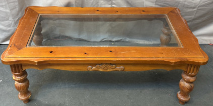 Wood Coffee Table w/ Glass Top