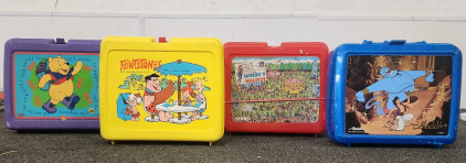 Vintage Lunch Boxes- Flintstones, Pooh, Where's Waldo, And Aladdin Themed