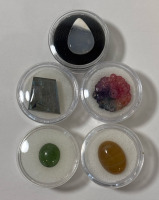 (5) Polished Gemstones Including Rainbow Solar Quarts, Natural Serpentine, And More