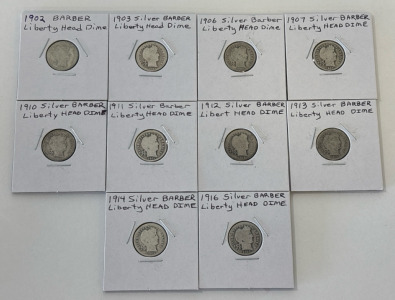Silver Barber Library Head Dimes (1902-1916)