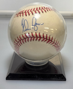 Rawlings Autographed Baseball, Signed by Nolan Ryan, Major League, with Display Case