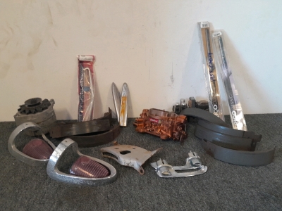 55 Chevy Edelbrock Carburetor, Tail Lights, Windshield Wipers, Brake Shoes, Door Handles, and More