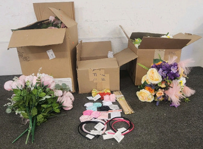 (3) Boxes of Faux Flowers And Craft Supplies