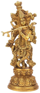 Lord Murli Manohar Krishna Krishan Brass Statue Murti Gift & Home D&eacute;cor Big Size- Height 15 Inches