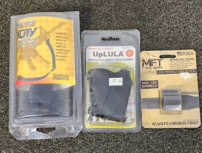 Max-Ops Duty Tactical Sling, UpLULA Universal Pistol Mag Loader, And A MFT E-Volve Series E2LPGB Low Profile Gas Block.