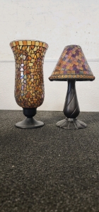 Partylite Hurricane Lamp And A Votive Candle Holder.
