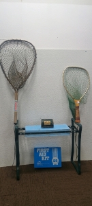 (5) Vintage Outdoor & Fishing Items - Nets Stool Bait Box & First Aid Kit<br/>