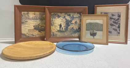 (4) Vintage Art Pieces & 2 Kitchen ware items
