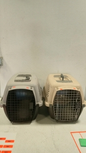 (2) pet taxi pet carriers with food bowl