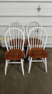 (4) White and Brown Wooden Dining Chairs