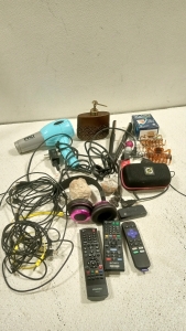 Lot of Roku Player, Remotes, Curling Iron, Blow Dryer, Etc.