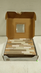 (1) box of American Olean glass, stone, and wood look mosaic tile