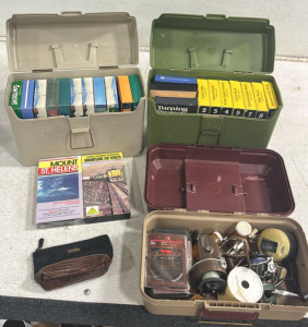 (2) Vintage Cases W/ VHS Tapes Inside (via h Tackle Box w/ Fishing Reels & Supplies