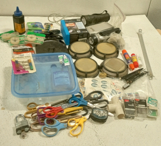 Scissors, Batteries, Assorted Tools, Flashlights, Lights, and More!