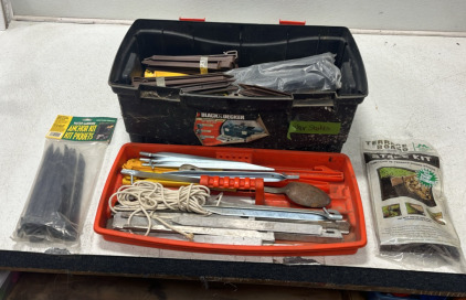 (1) Toolbox w/ Assorted Anchor Stakes